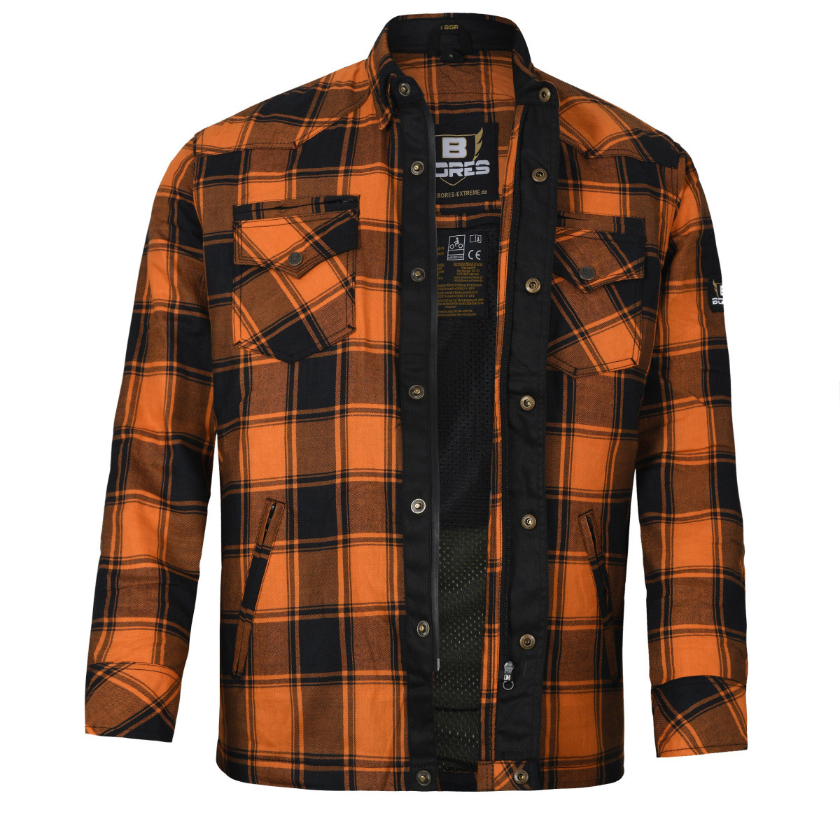 Bores Lumberjack Motorradhemd Herren - PREMIUM - orange-schwarz - S-9XL