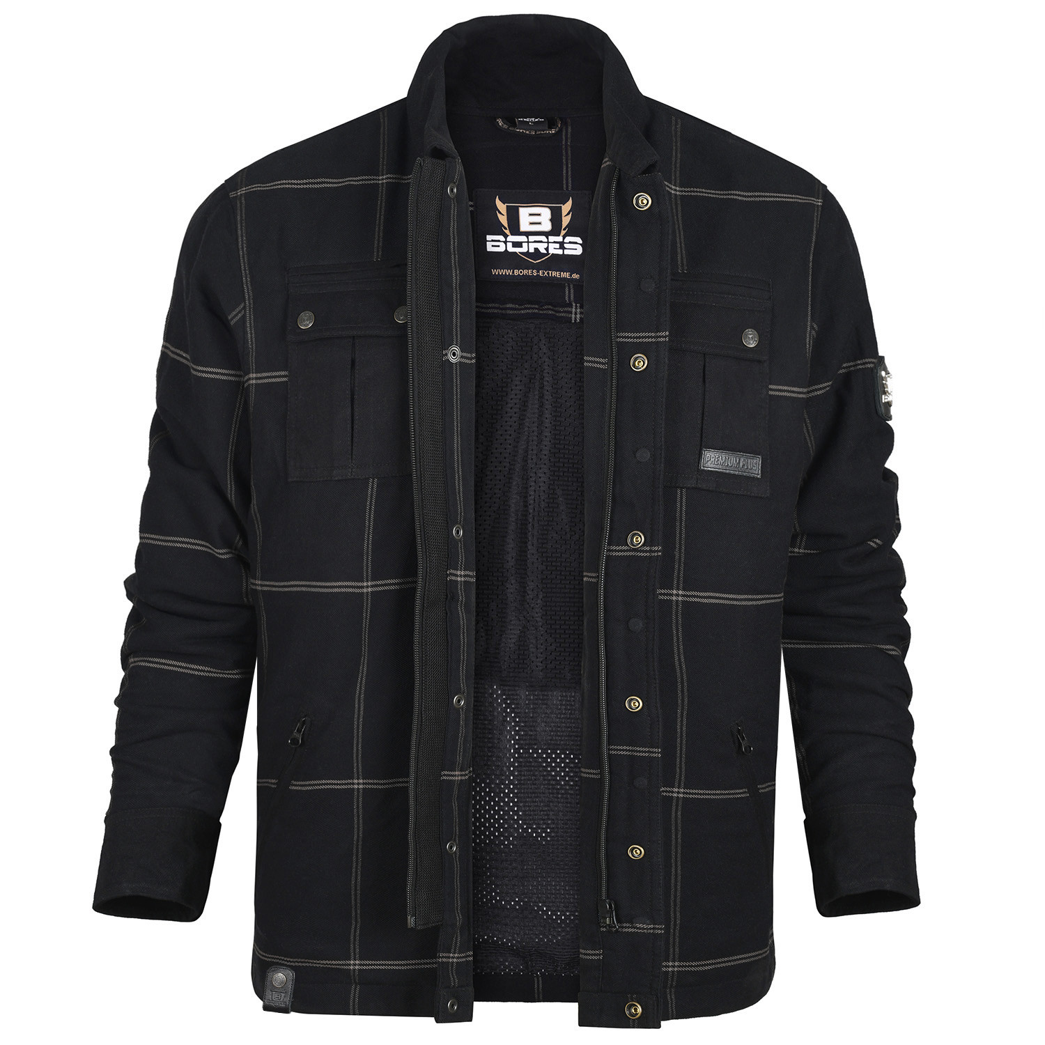 Bores Motorradhemd Herren Lumberjack Premium Plus - BORTEXX (B & (AAA)) Schwarz Grau - S bis 6XL