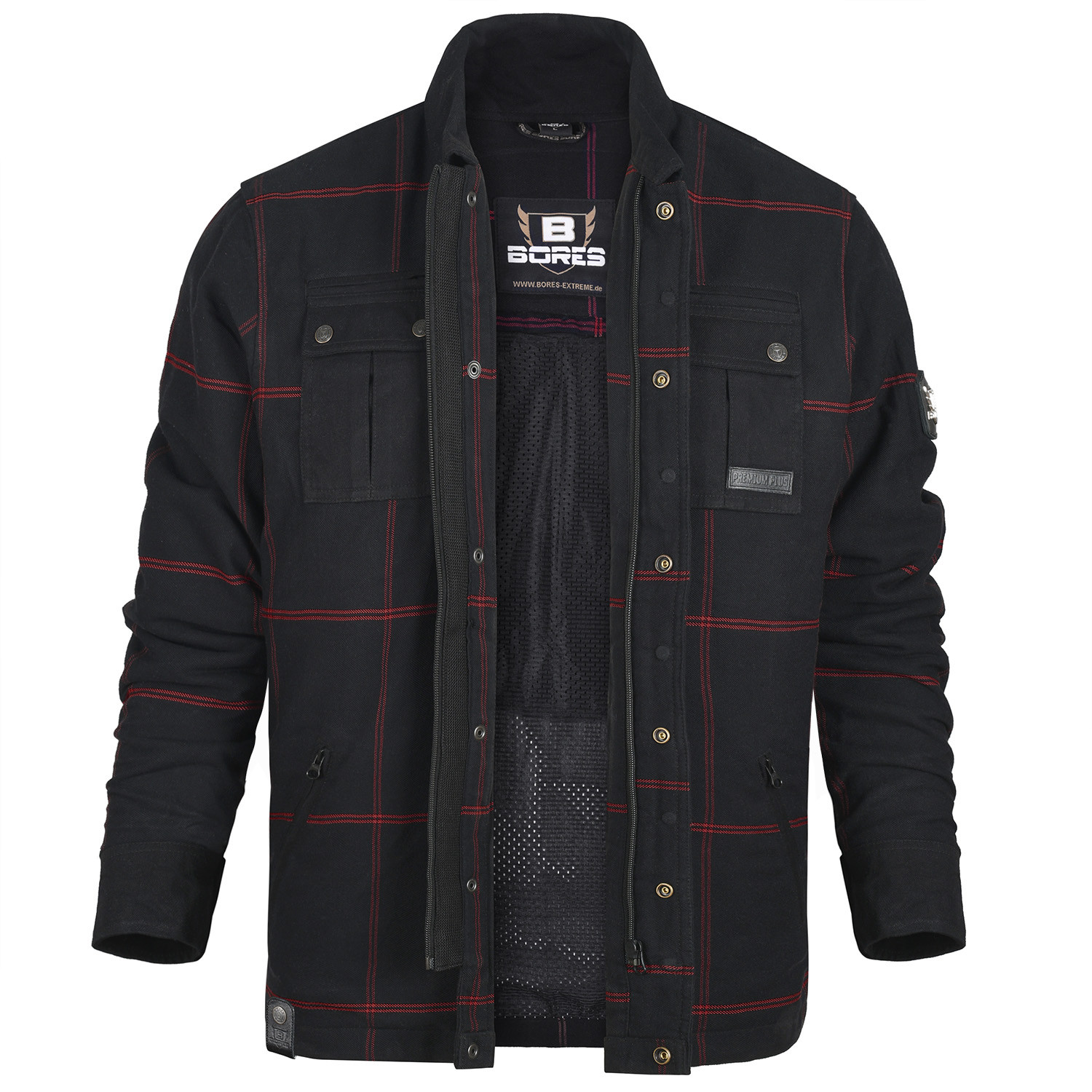 Bores Motorradhemd Herren Lumberjack Premium Plus - BORTEXX (B & (AAA)) Schwarz Rot - S bis 6XL