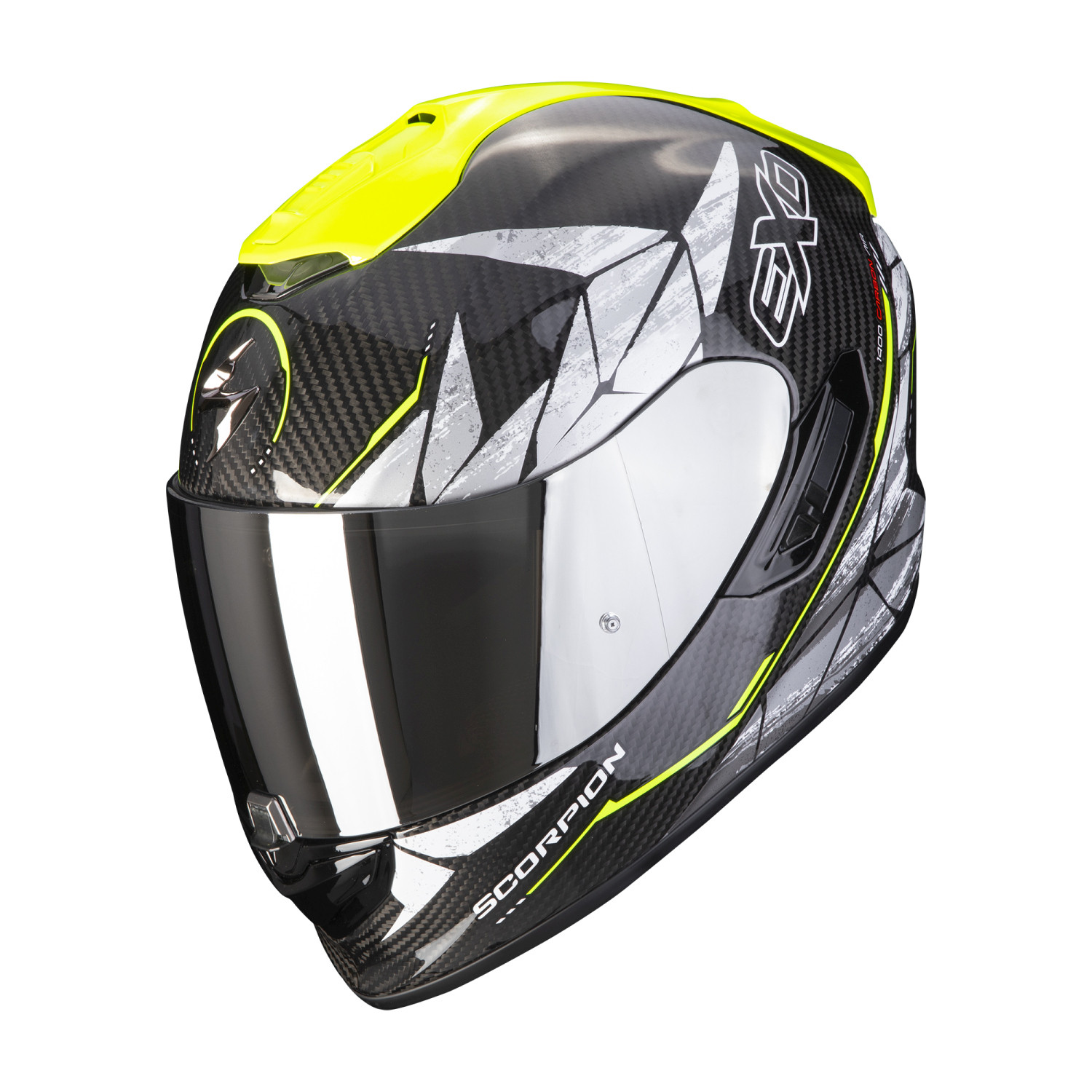 SCORPION Integralhelm EXO-1400 EVO CARBON AIR ARANEA Schwarz Neon Gelb ECE R22.06