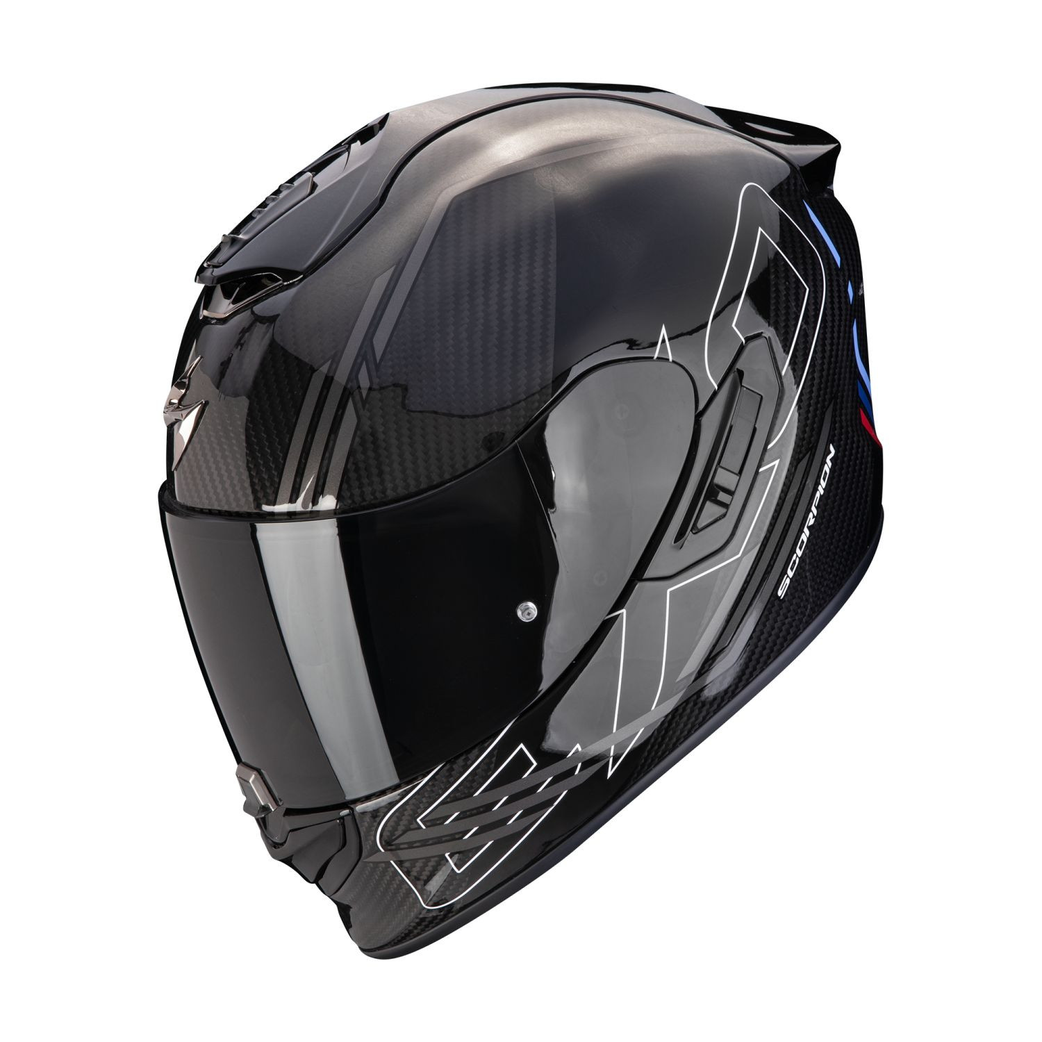 SCORPION Integralhelm EXO - 1400 EVO II CARBON AIR REIKA Schwarz Silber Blau ECE R22.06