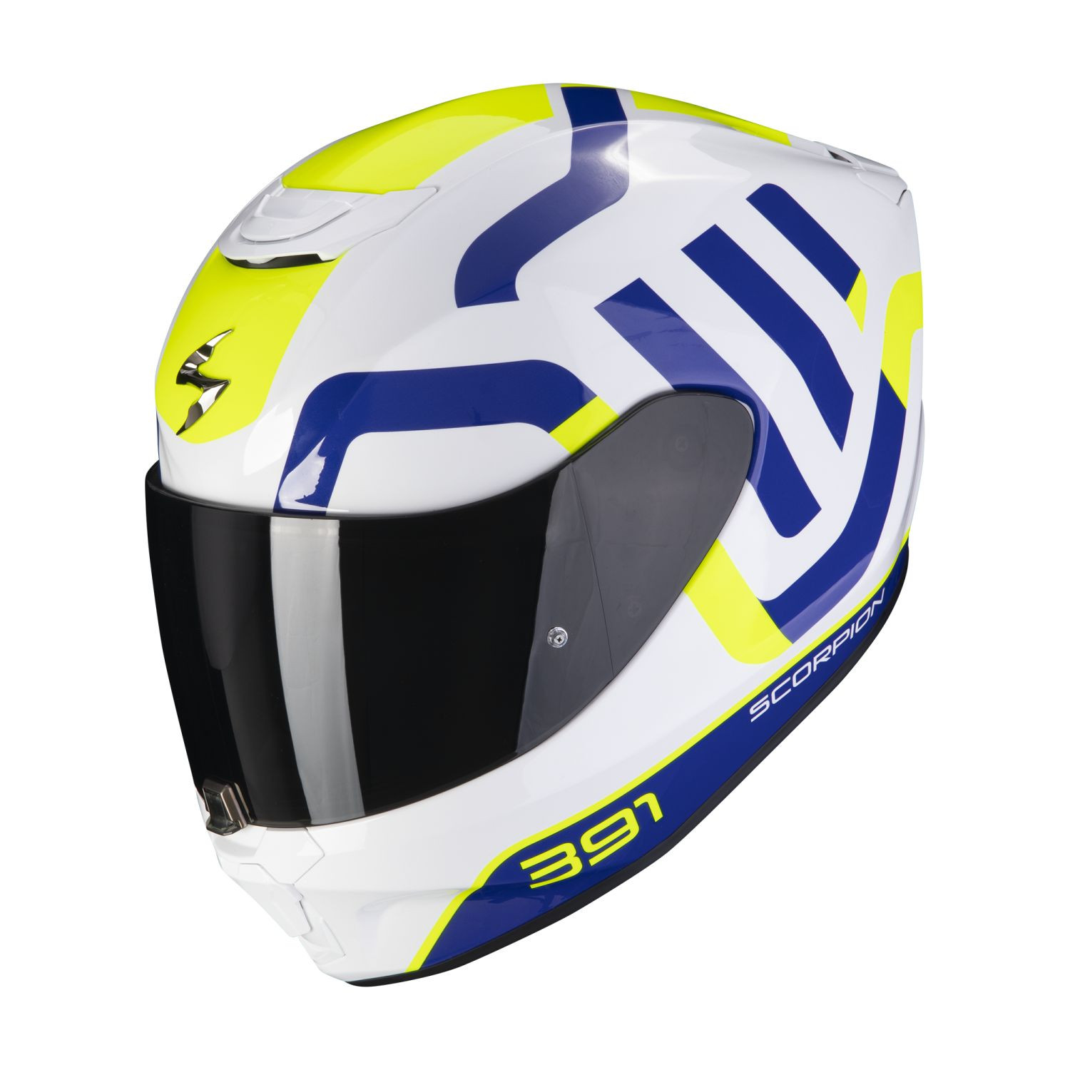 SCORPION Integralhelm EXO-391 AROK Weiss Blau Neon Gelb ECE R22.06