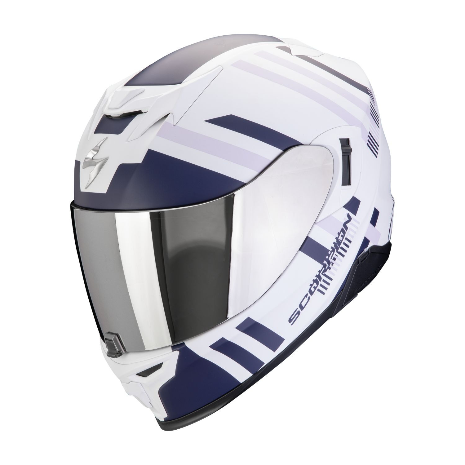 SCORPION Integralhelm EXO-520 EVO AIR BANSHEE Mattweiss Blau Purple ECE R22.06