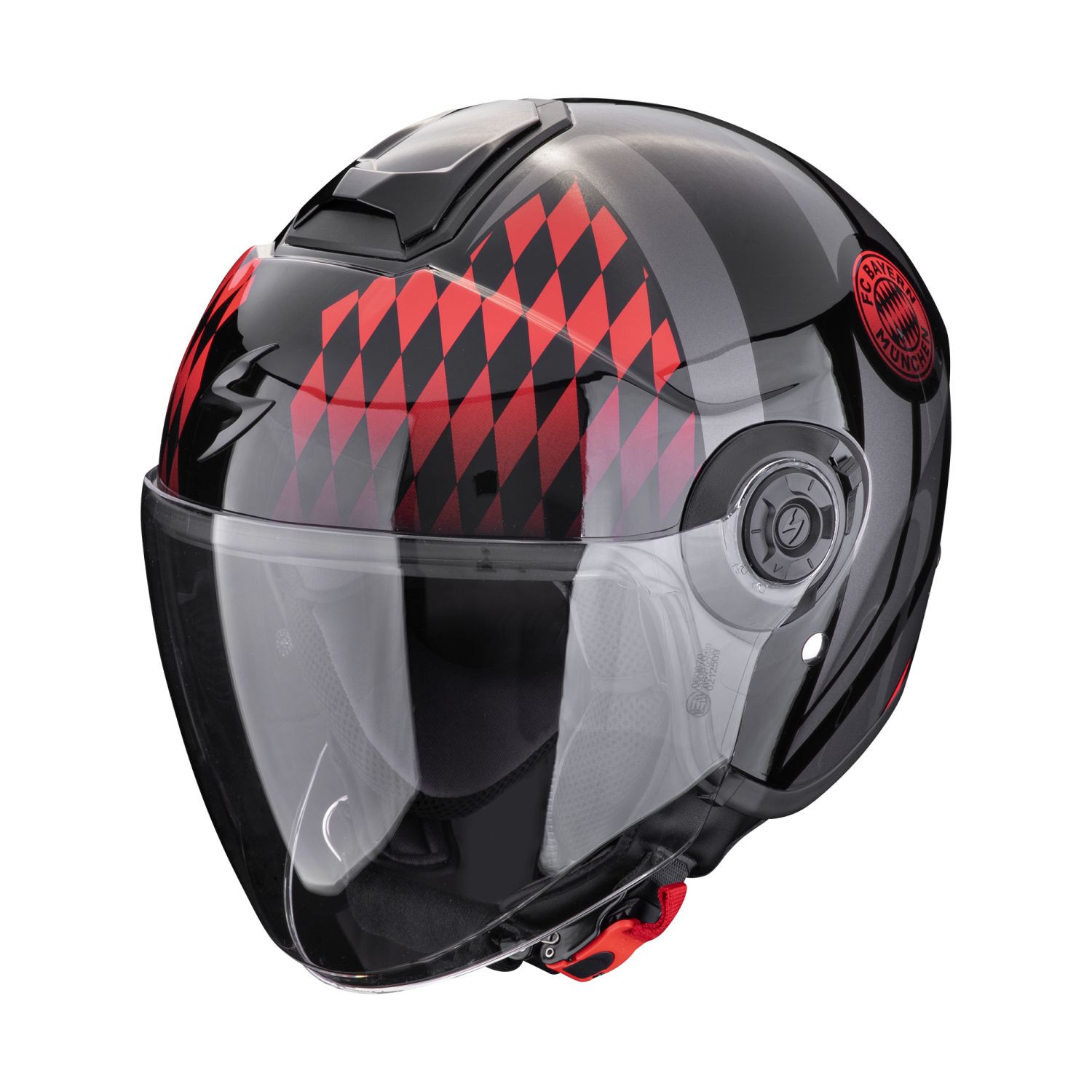 SCORPION Jethelm FOOTBALL CLUB EXO-CITY II FC BAYERN Schwarz Rot ECE R22.06