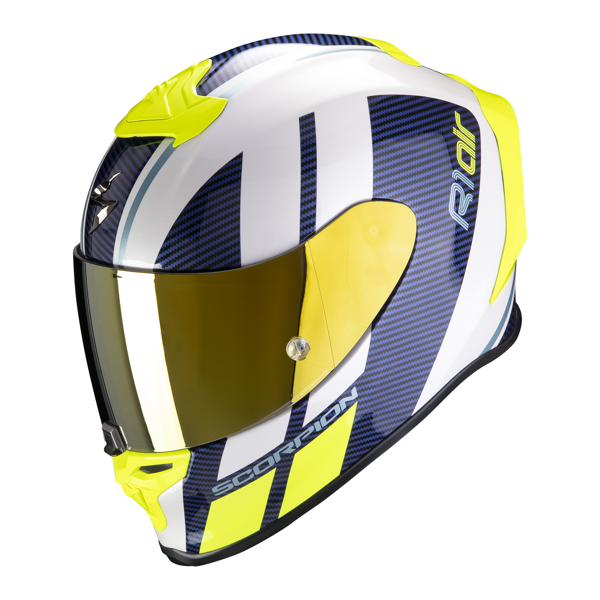 Scorpion Integral Helm EXO-R1 AIR CORPUS Weiss-Blau-Neon Gelb XS-XL
