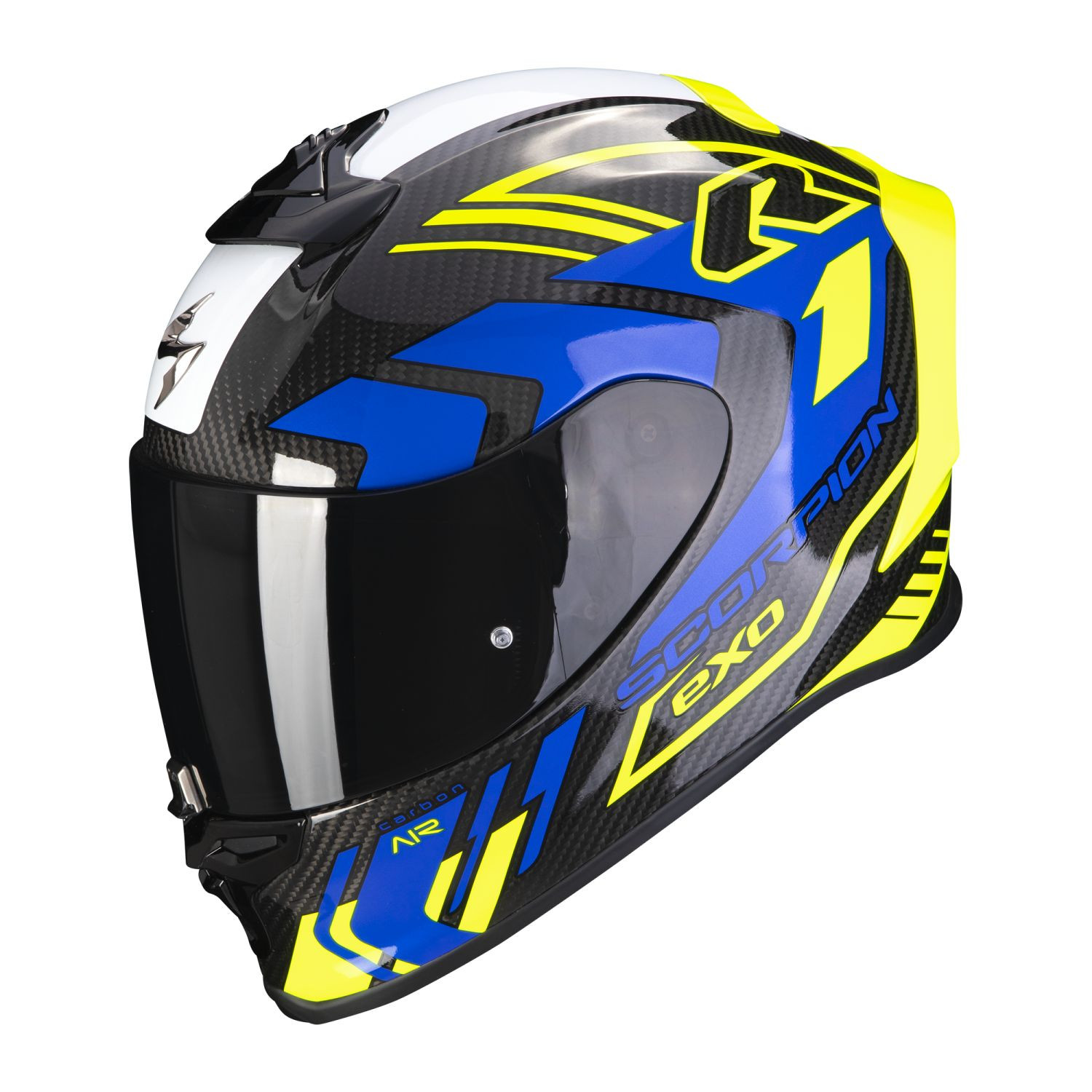 SCORPION Integralhelm EXO-R1 EVO CARBON AIR SUPRA Schwarz Neon Gelb Blau ECE R22.06