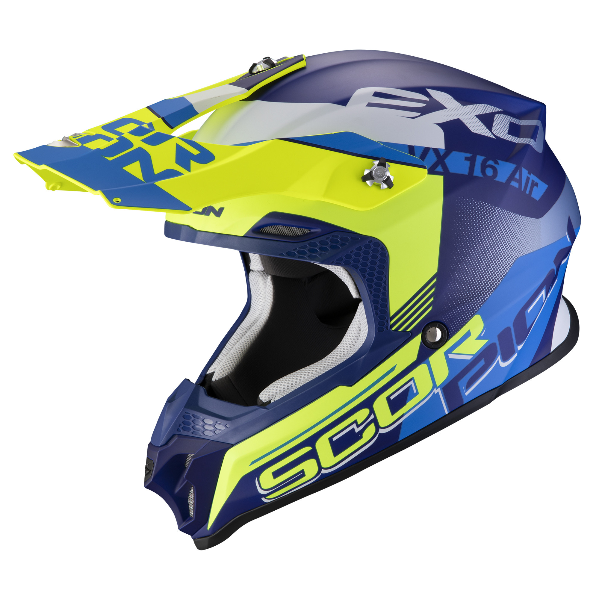 Scorpion Moto Cross Helm VX-16 AIR AHRUS Matt Blau-Neon Gelb XS-2XL