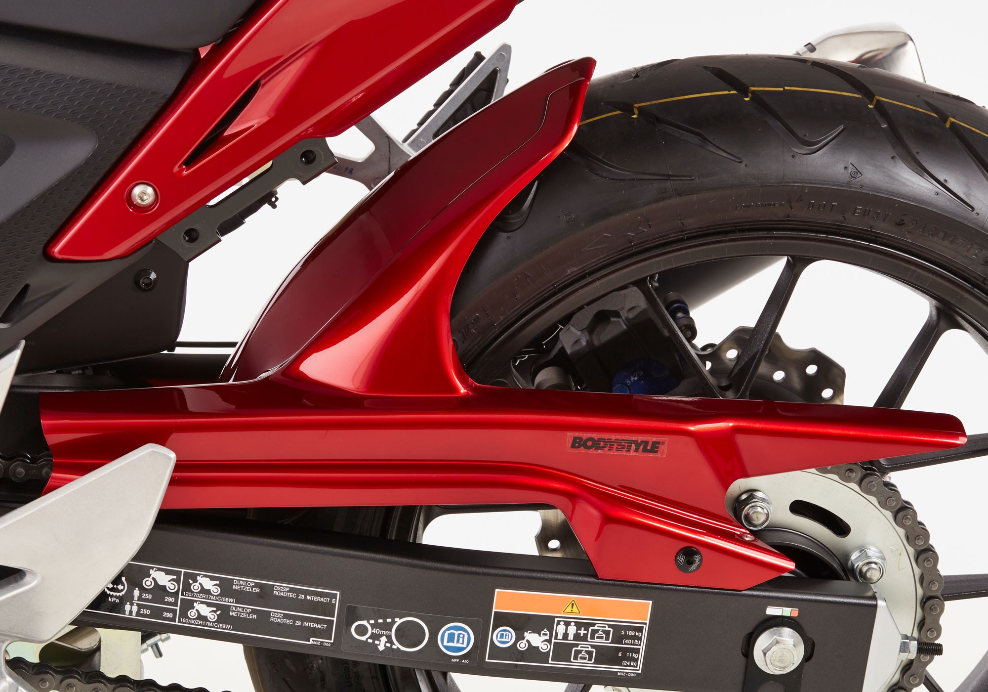 BODYSTYLE Sportsline Hinterradabdeckung rot Millenium Red, R263 ABE passt für Honda CBR500R, CB500F & X