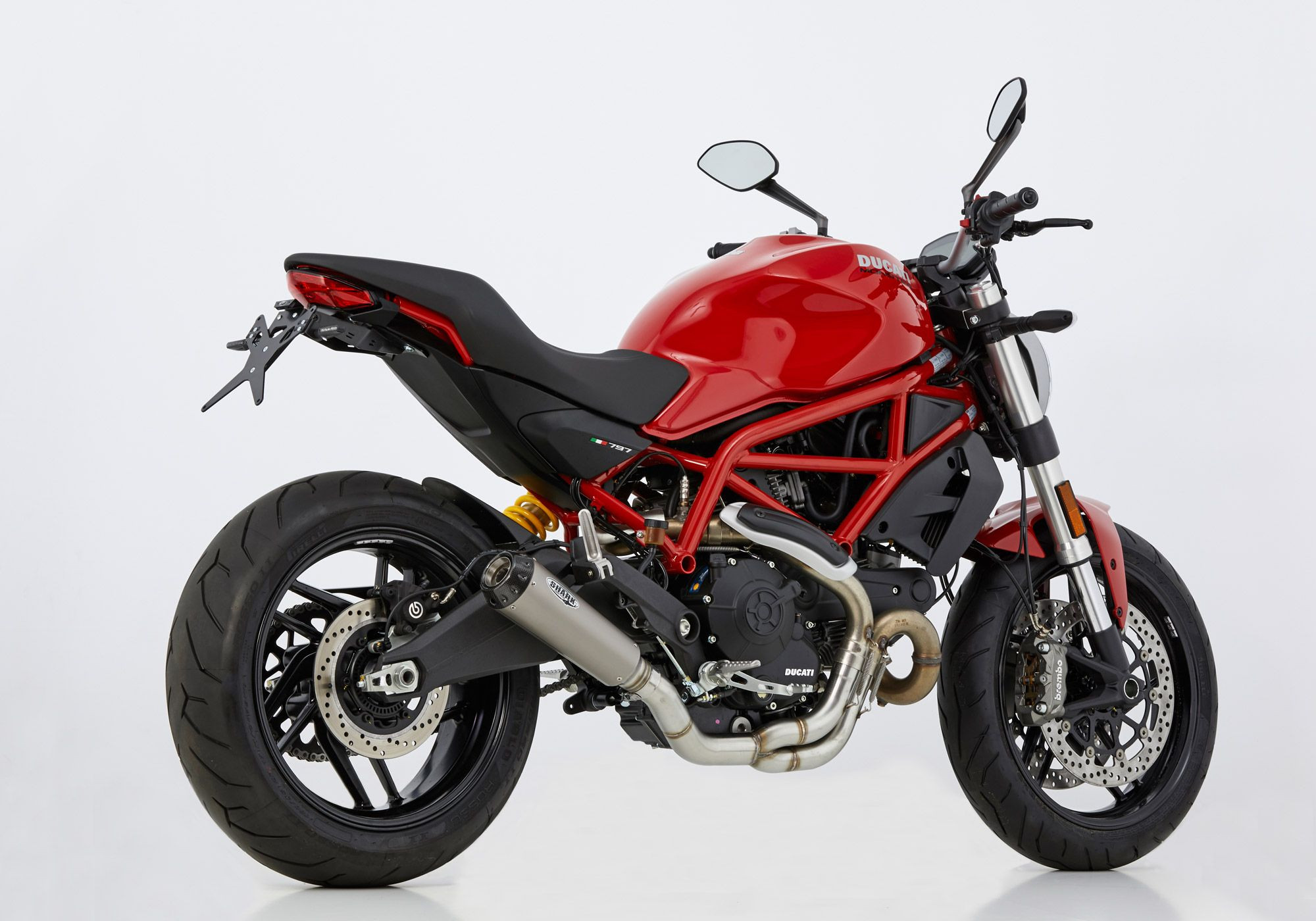 SHARK TRC-10 Auspuffanlage +Kat silber EG-BE passt für Ducati Monster 797, Scrambler Café Racer, Scrambler Classic, Scrambler Desert Sled, Scrambler Full Throttle