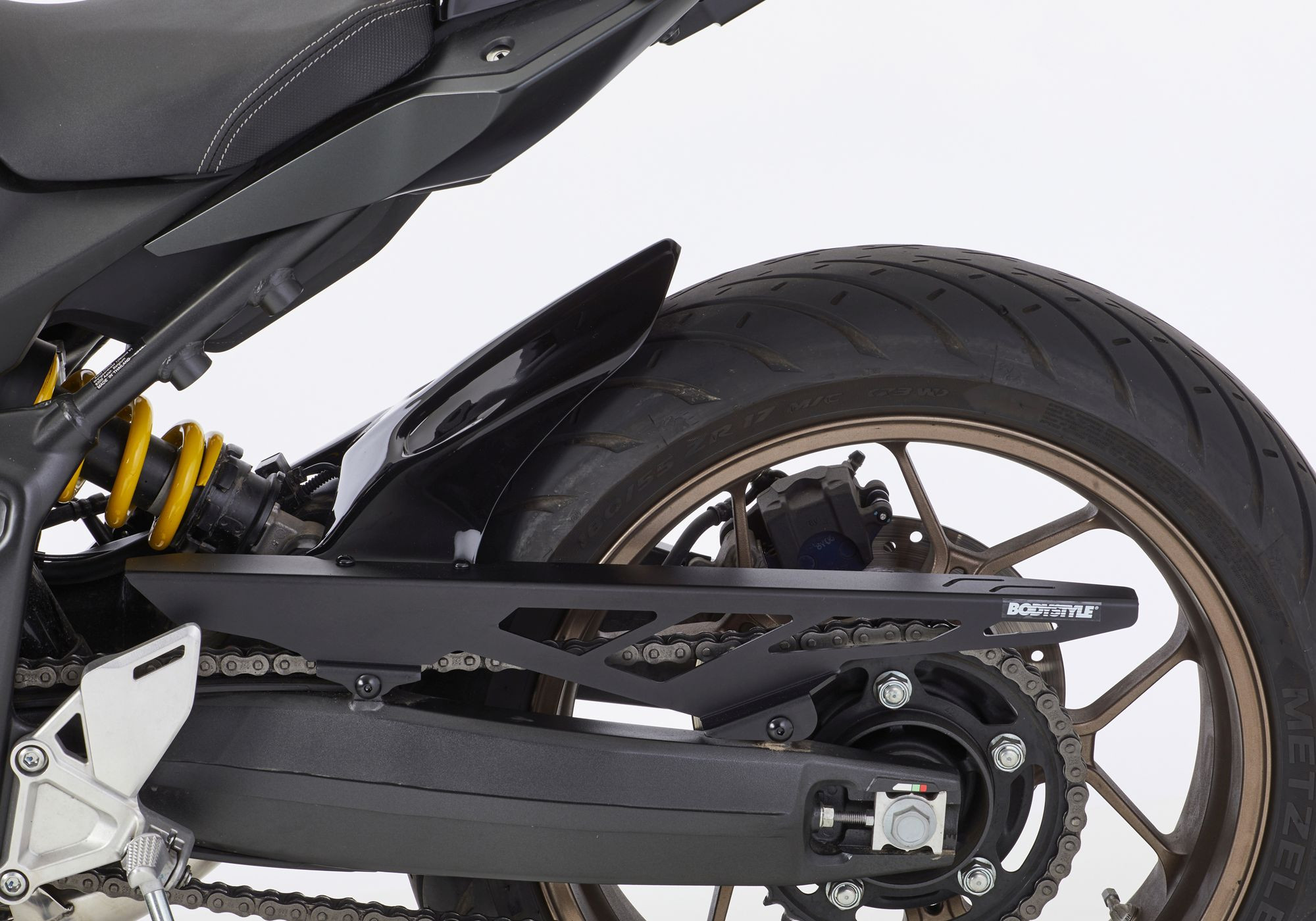 BODYSTYLE Sportsline Hinterradabdeckung schwarz Matt Gunpowder Black Metallic, NH436M ABE passt für Honda CBR650R, 2019-2021