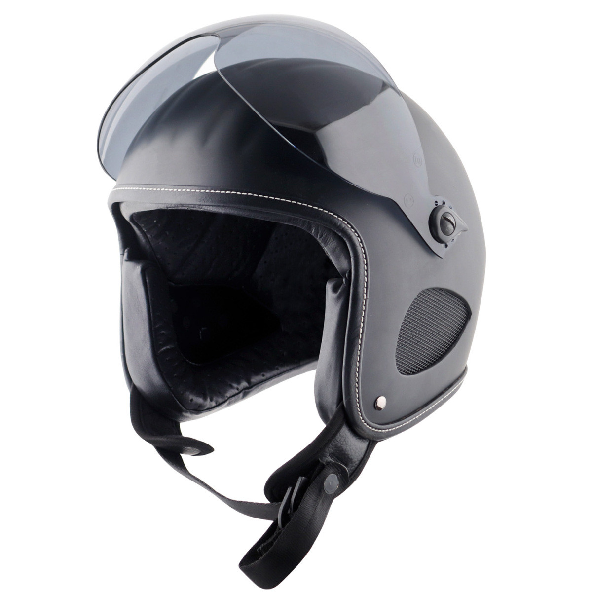 Bores Gensler SRM Slight 2 - FINALE - Leder Jethelm - mit Visier - schwarz-matt