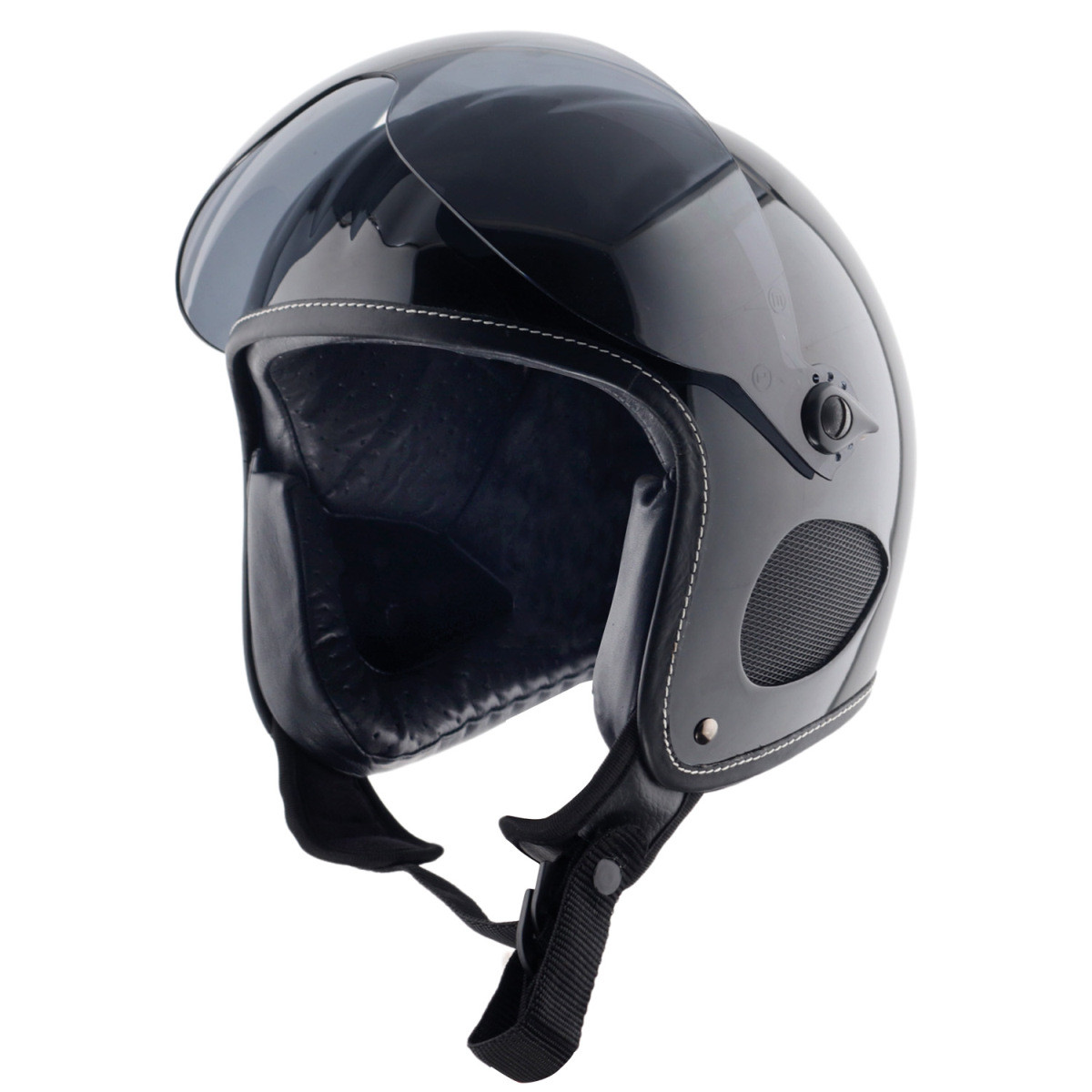 Bores Gensler SRM Slight 2 - FINALE - Leder Jethelm - mit Visier -schwarz-glanz