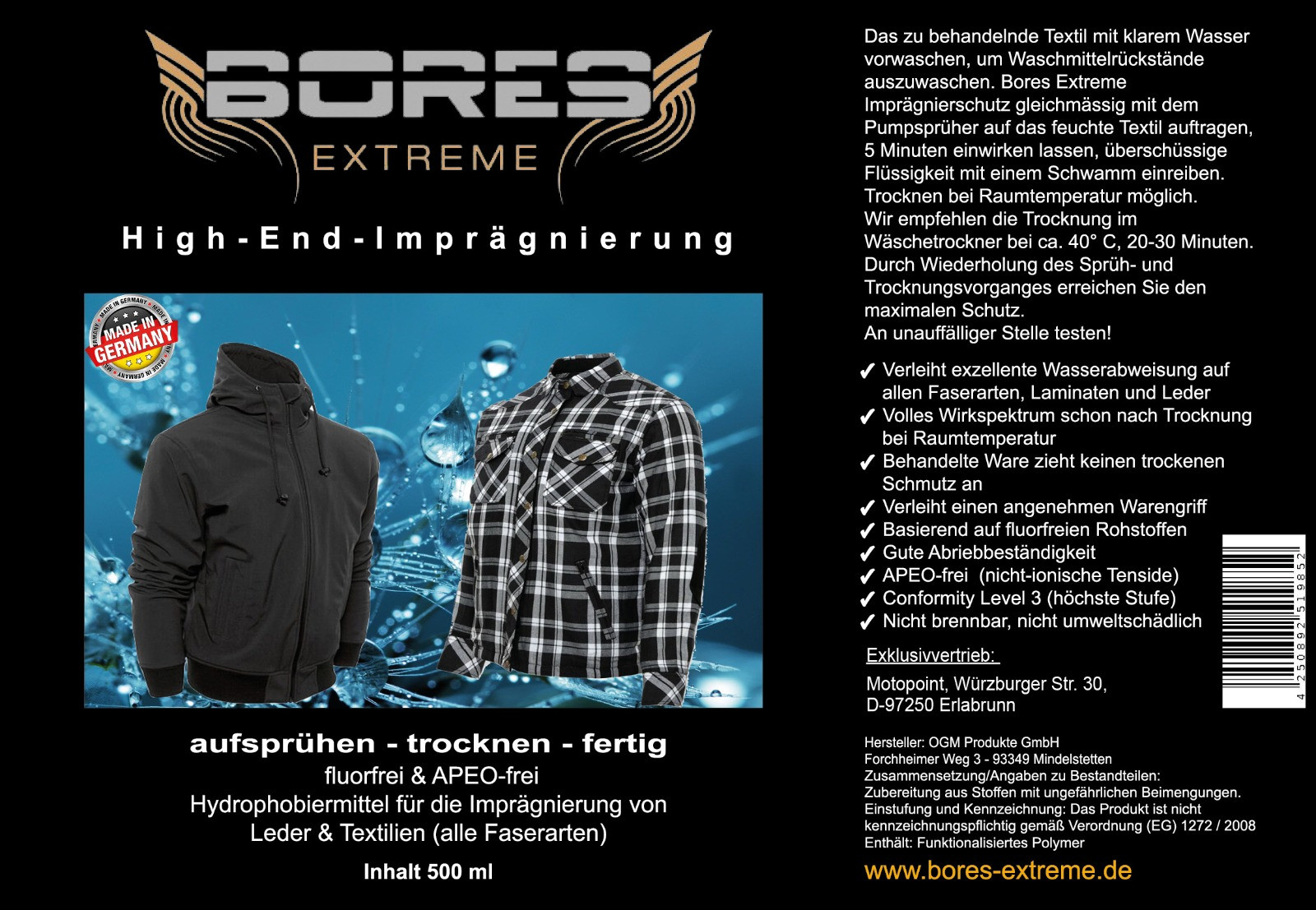 Bores Extreme -Premium-Imprägnierung - für alle Textilien 500ml (39,96€/L)