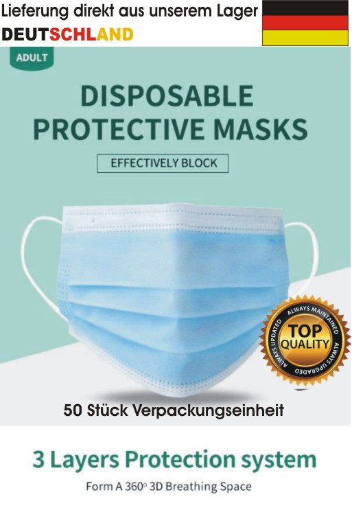 Atemschutz Masken 3-lagig High Quality, CE geprüft 50 Stk.
