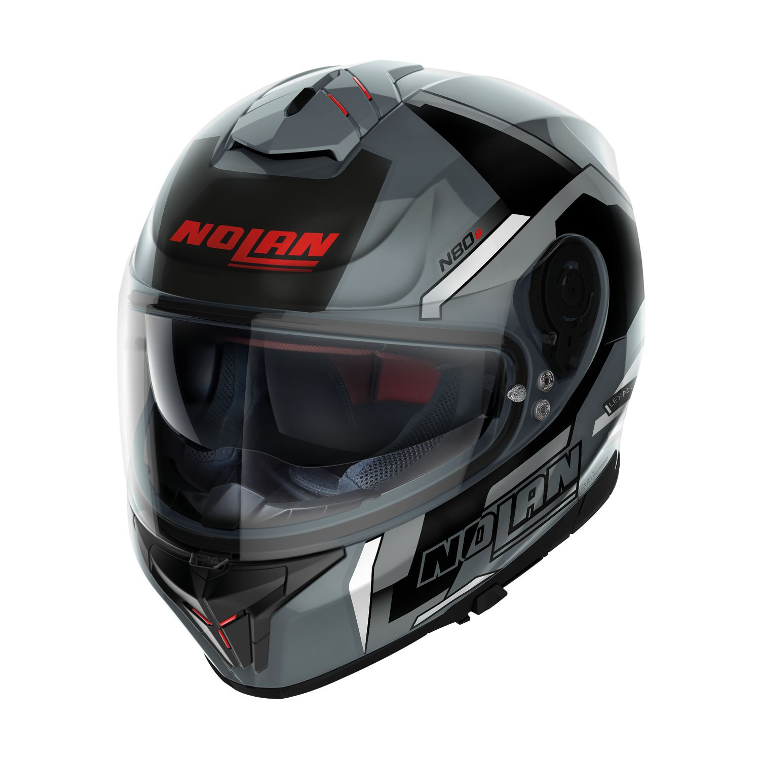 Nolan Integralhelm N80-8 WANTED N-COM 076 Schiefergrau Schwarz Rot ECE 22.06