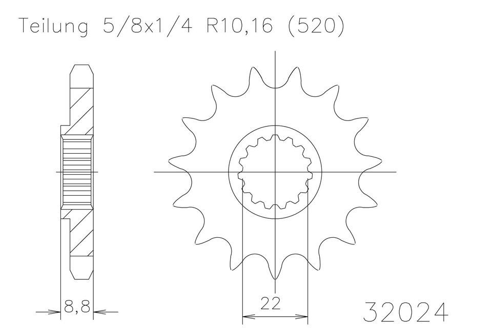 ESJOT Kettenritzel, 12 Zähne, 520er Teilung (5/8x1/4)