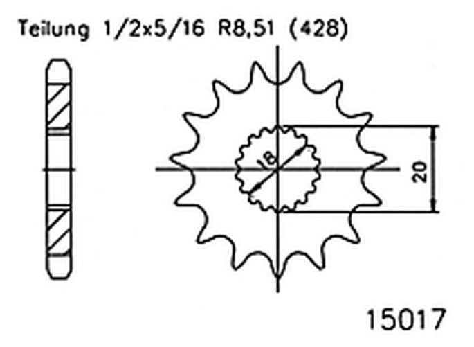 ESJOT Ritzel 15 Zähne Stahl 428er Teilung (1/2x5/16) (Stück)