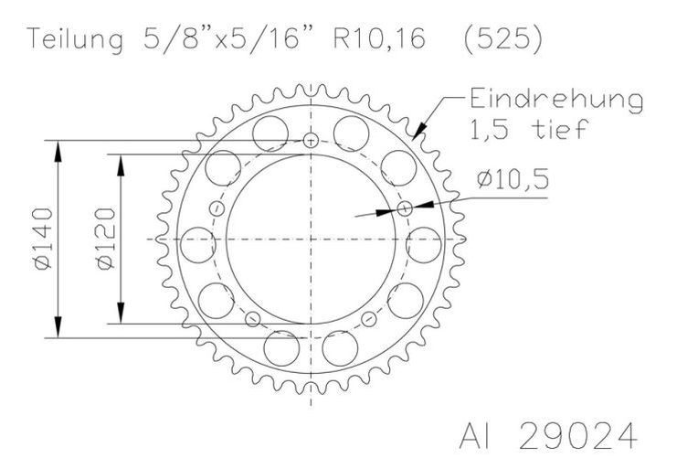 ESJOT Alu-Kettenrad 47 Zähne 525er Teilung (5/8x5/16) (Stück)
