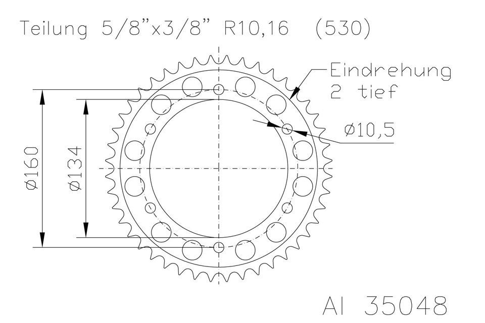 ESJOT Kettenrad 43 Zähne Alu 530er Teilung (5/8x3/8) (Stück)