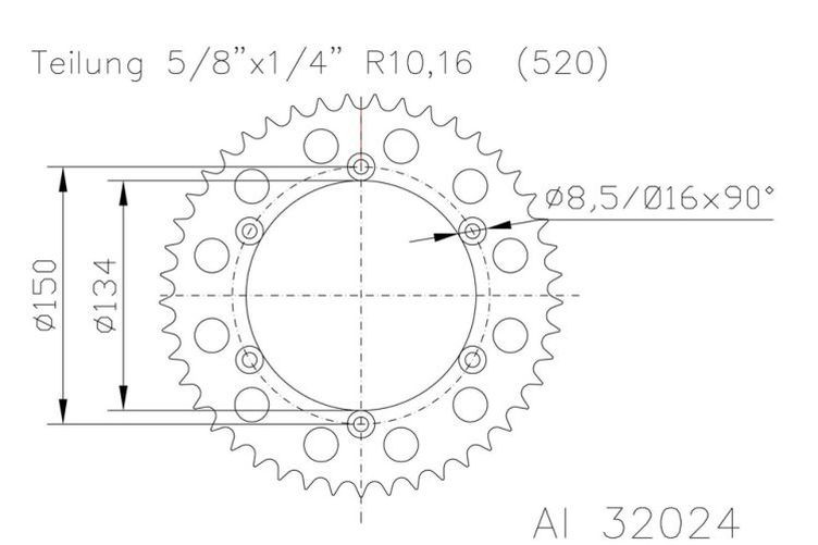 ESJOT Kettenrad 51 Zähne Alu 520er Teilung (5/8x1/4) (Stück)
