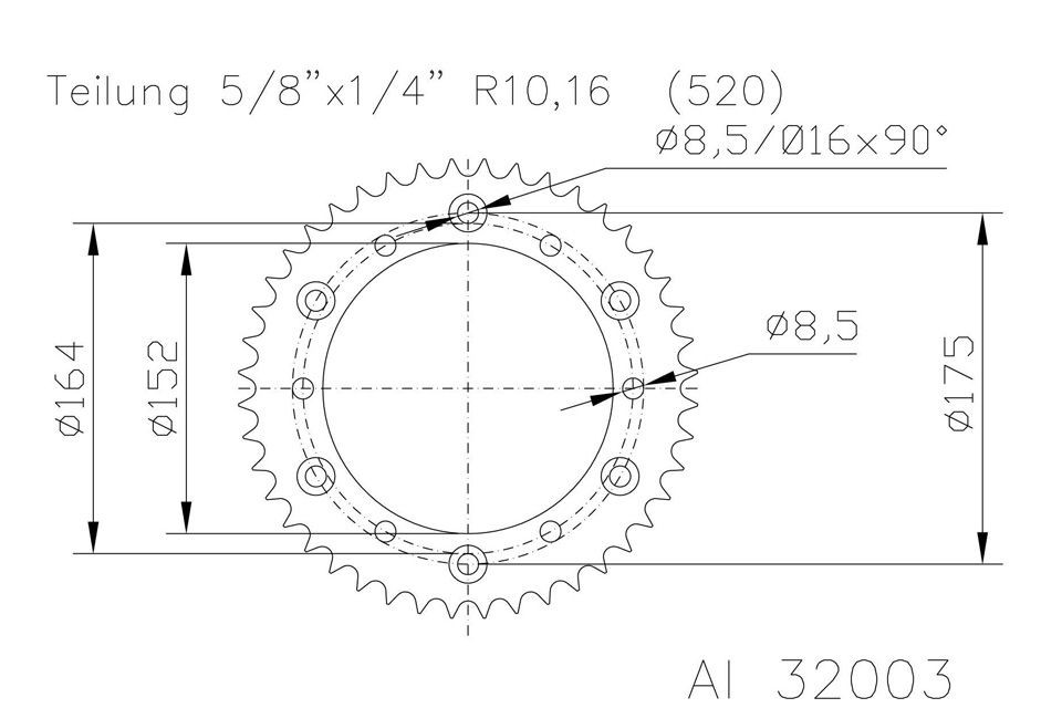 ESJOT Kettenrad 51 Zähne Alu 520er Teilung (5/8x1/4) (Stück)