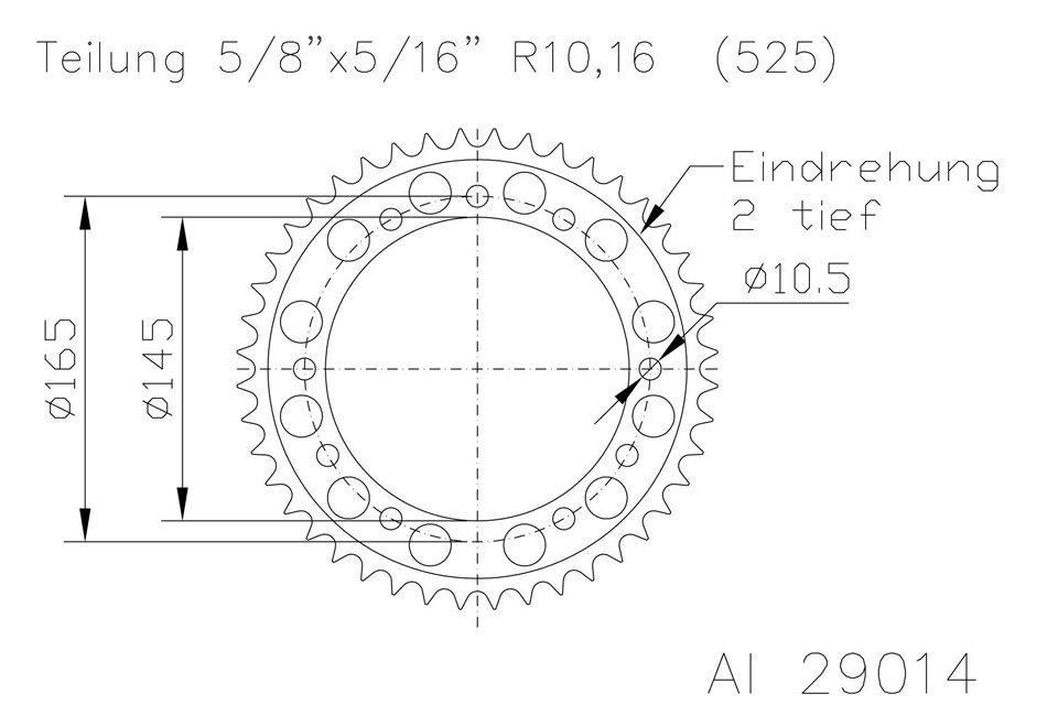 ESJOT Kettenrad 44 Zähne Alu 525er Teilung (5/8x5/16) (Stück)