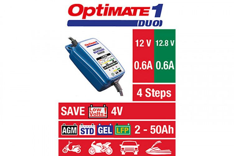 OPTIMATE 1 DUO (TM402-D), 12V/12,8V, 0,6A, 4-stufiges Ladegerät für 2-20Ah Std/AGM/GEL/LFP (Stück)