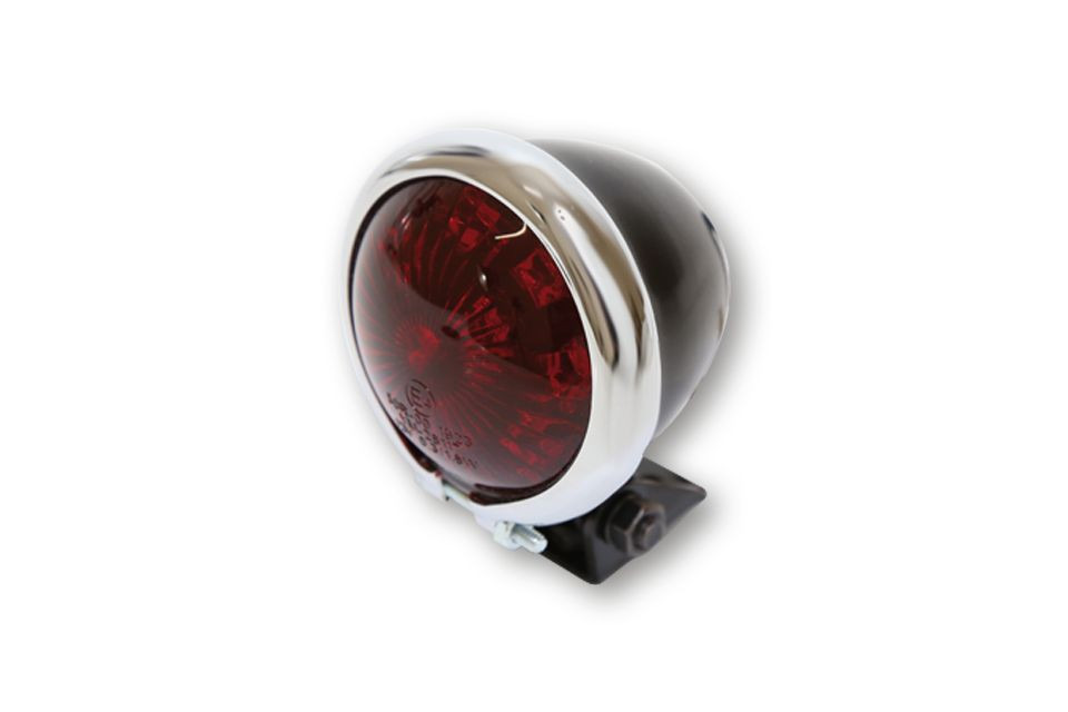SHIN YO LED-Rücklicht BATES STYLE, schwarzes Gehäuse m. Chromrahmen, rotes Glas (Stück)