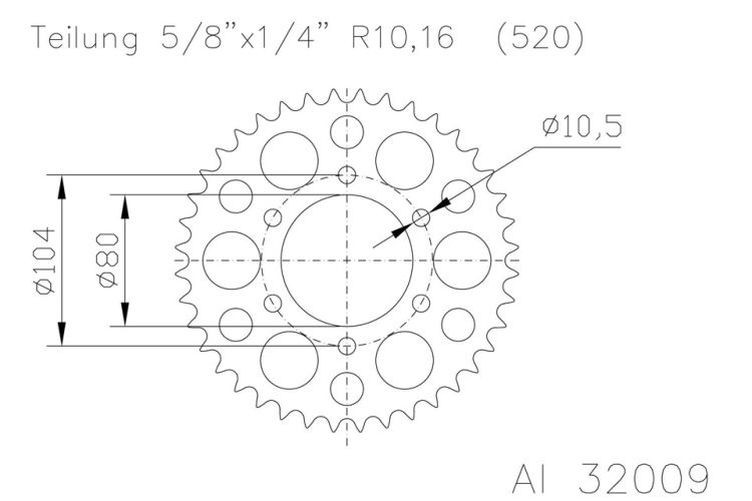 ESJOT Kettenrad 43 Zähne Alu 520er Teilung (5/8x1/4) (Stück)