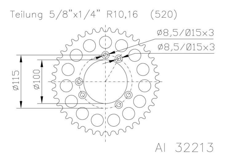 ESJOT Kettenrad 42 Zähne Alu 520er Teilung (5/8x1/4) (Stück)