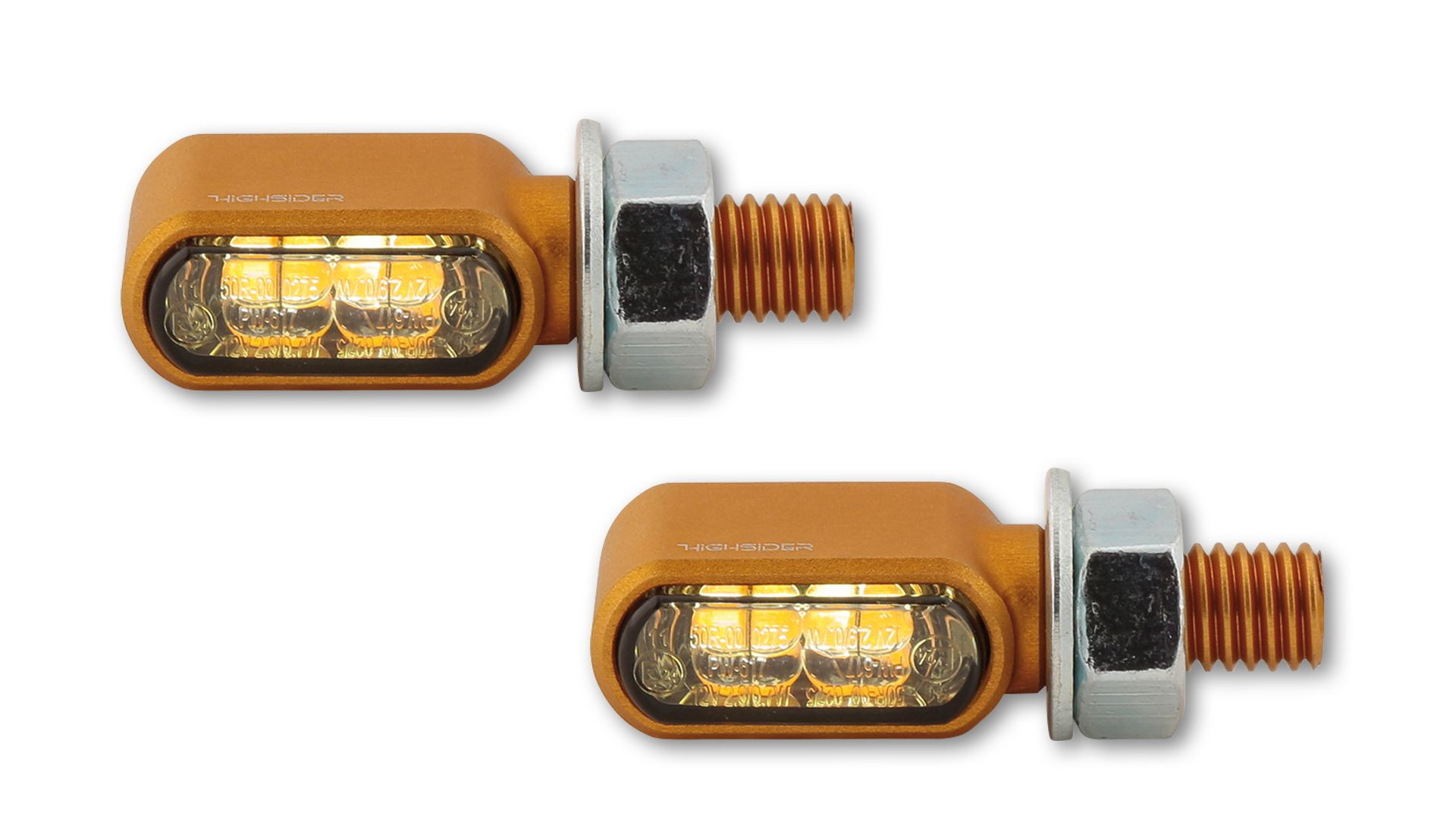 HIGHSIDER CNC LED Blinker/Positionslicht LITTLE BRONX, gold, getönt, E-geprüft, Paar