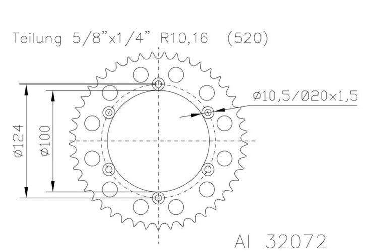ESJOT Kettenrad 42 Zähne Alu 520er Teilung (5/8x1/4) (Stück)