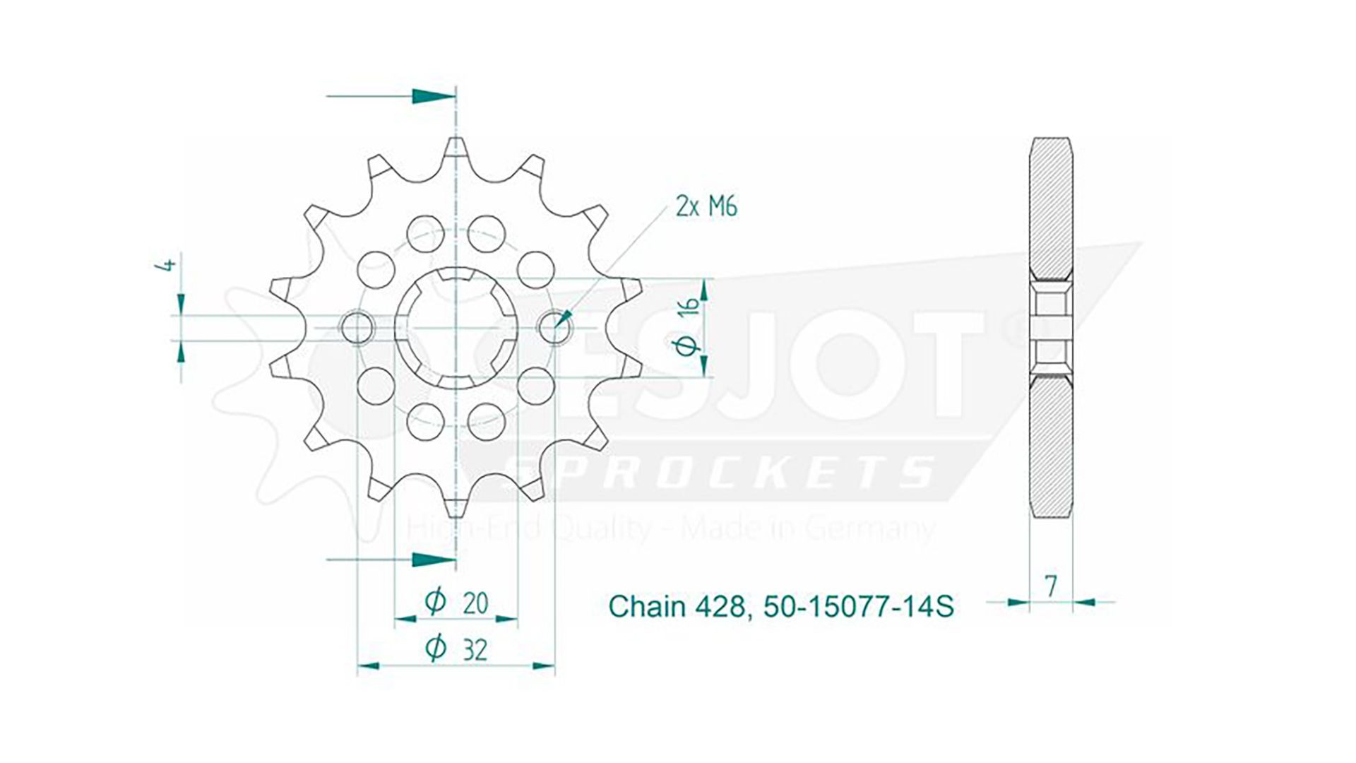 ESJOT Kettenritzel Sport, 14 Zähne, 428er Teilung (1/2x5/16)