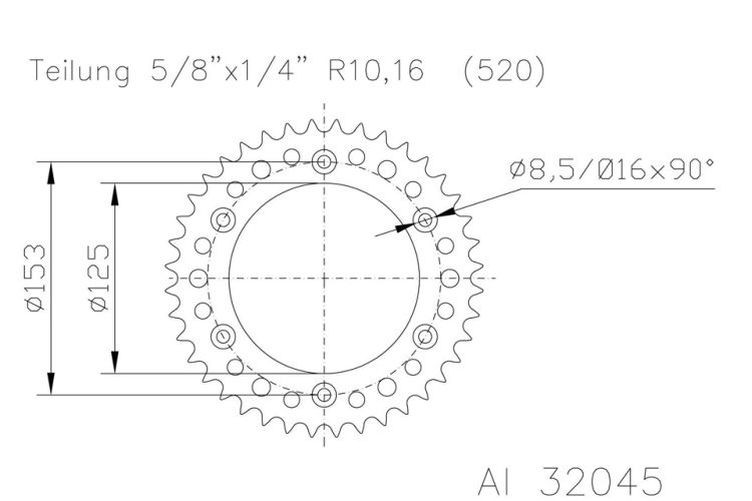 ESJOT Kettenrad 50 Zähne Alu 520er Teilung (5/8x1/4) (Stück)