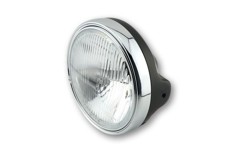 SHIN YO LTD-Scheinwerfer, 7 Zoll, H4-Einsatz mit geprägtem Glas, schwarz glänzend (Stück)