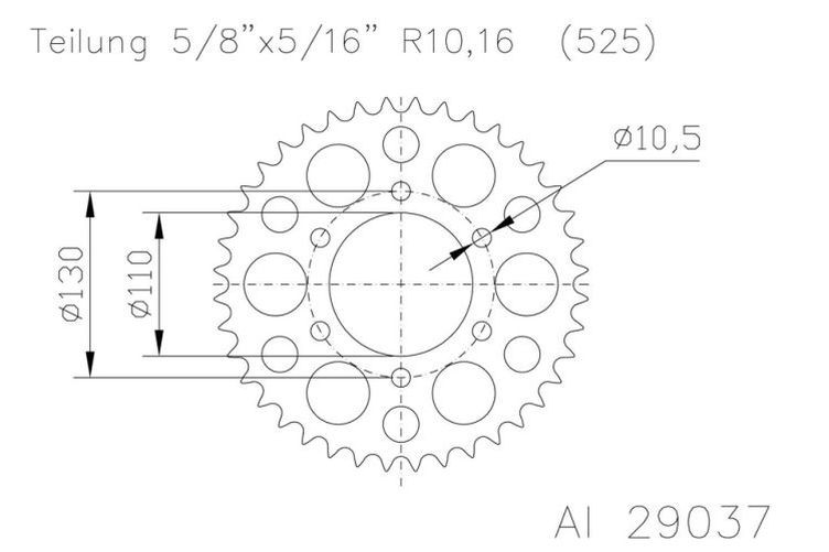 ESJOT Alu-Kettenrad 46 Zähne 525er Teilung (5/8x5/16) (Stück)
