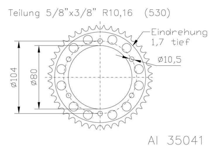 ESJOT Kettenrad 43 Zähne Alu 530er Teilung (5/8x3/8) (Stück)