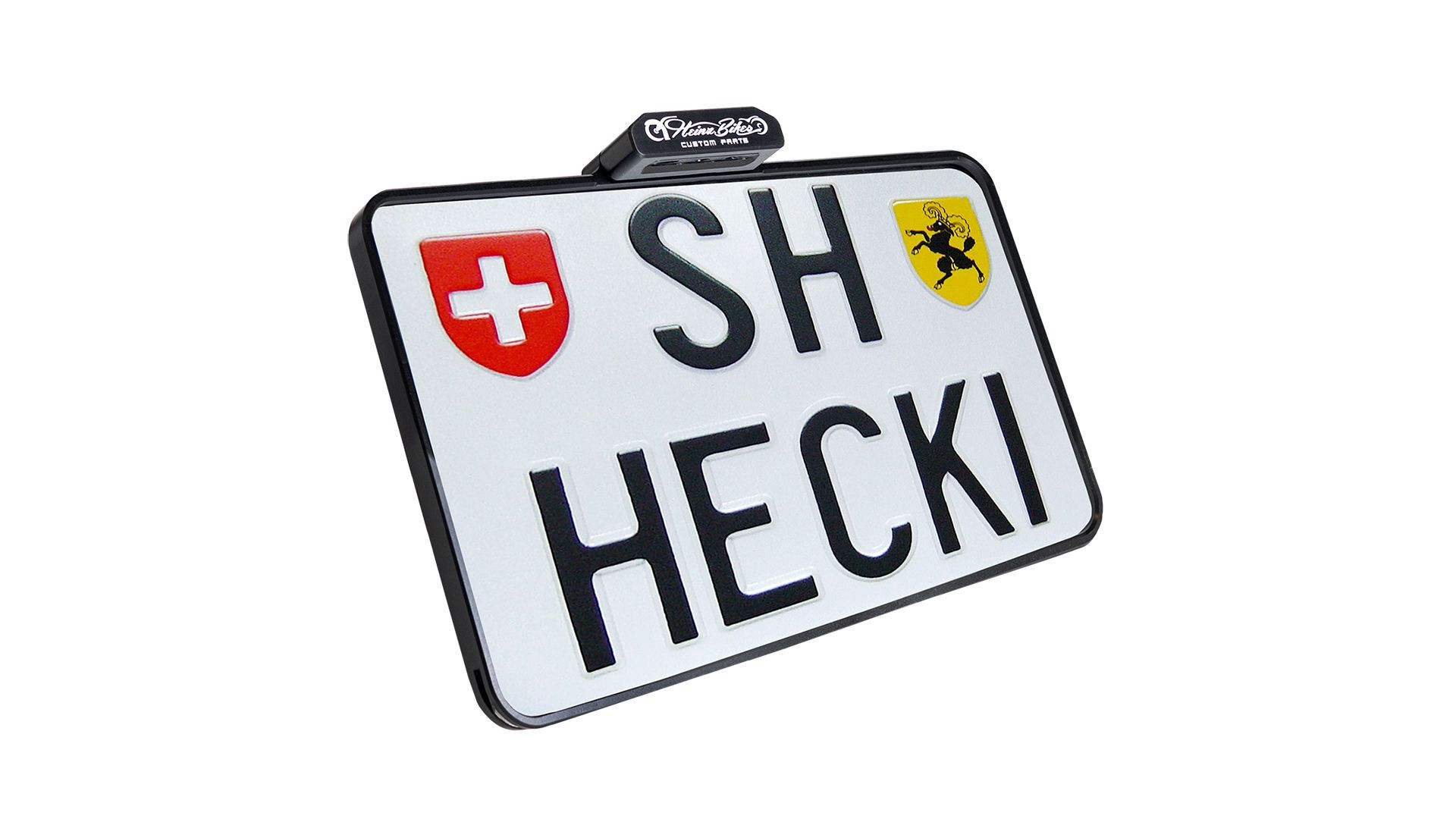 HeinzBikes SLIP INN Kennzeichenhalter inkl. Kennzeichenbeleuchtung, schwarz, Schweizer Ausführung
