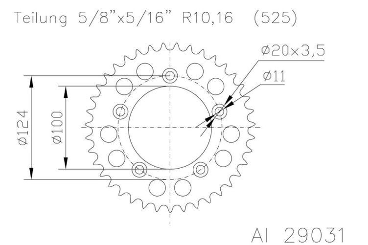 ESJOT Alu-Kettenrad 38 Zähne Alu 525er Teilung (5/8x5/16) (Stück)