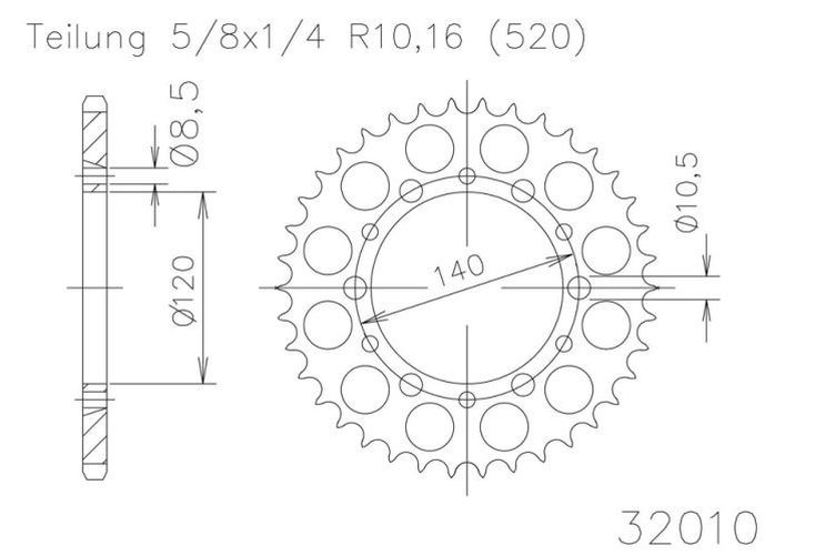 ESJOT Kettenrad, 37 Zähne kawasaki (Stück)