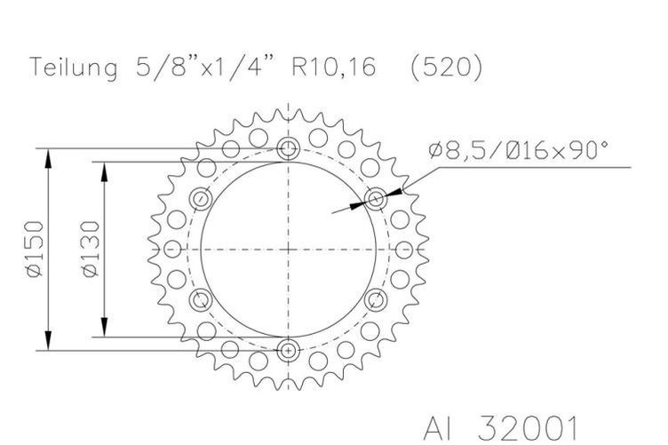 ESJOT Kettenrad 49 Zähne Alu 520er Teilung (5/8x1/4) (Stück)